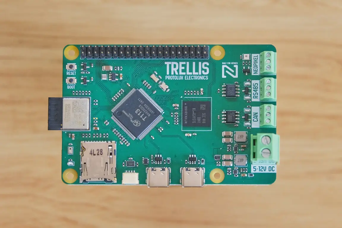 The Trellis open source main board, populated and unhoused